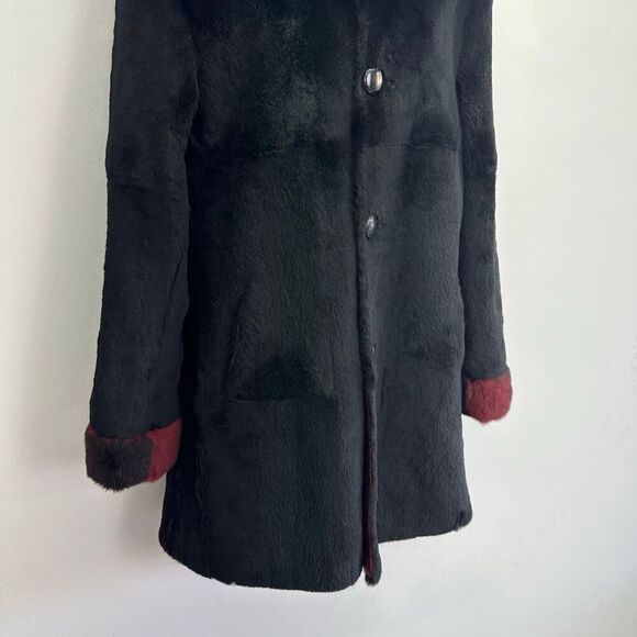 Overland Reversible Women’s Black Rabbit Burgundy Red Rex Rabbit Trim Collar Cuf - Picture 9 of 16